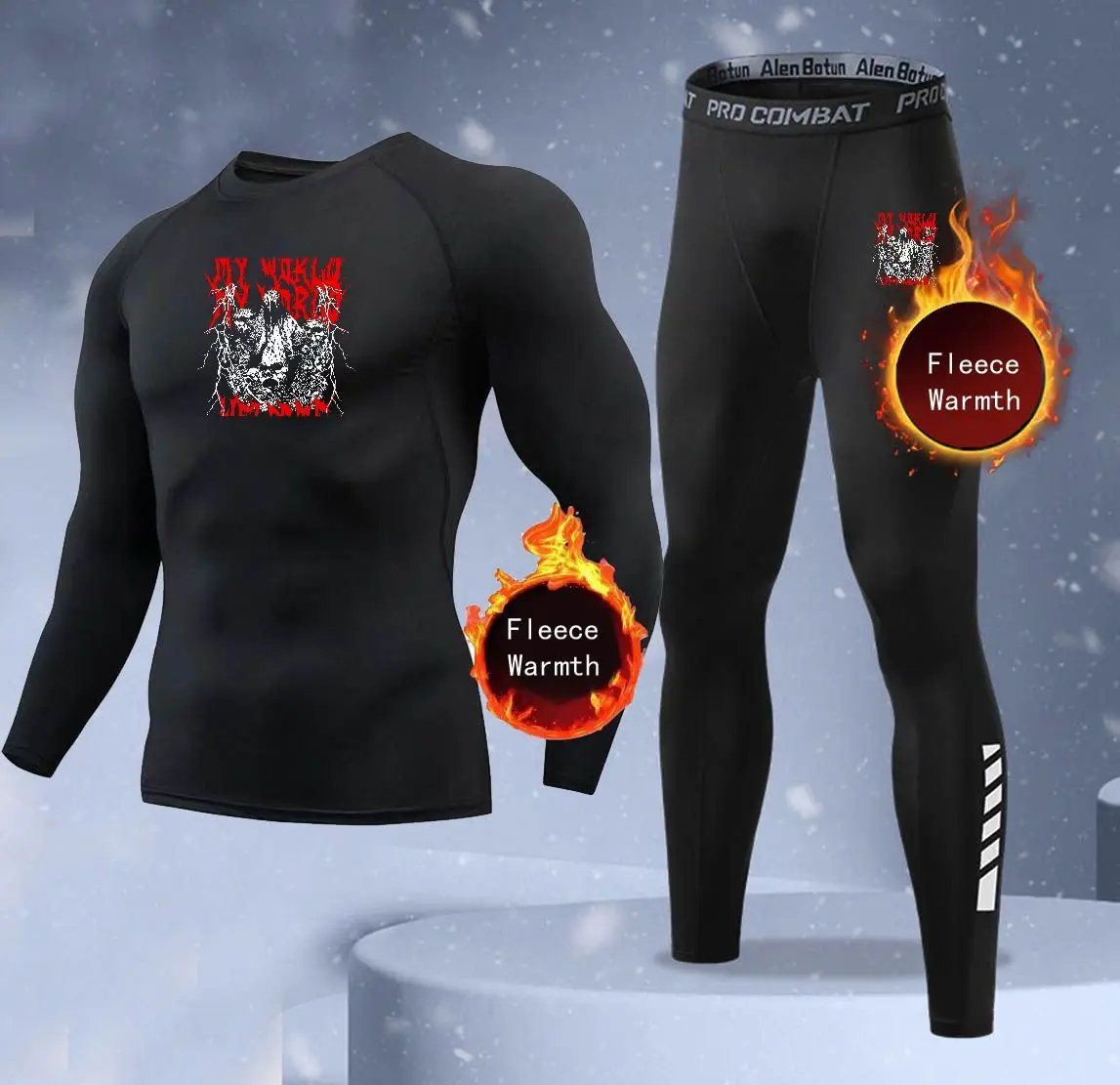 New 2-pieces Winter Warm Men Underwear Set Fleece Thermal Undershirts Long Johns Compression Tights Fitness Sports Tracksuit Set - view 4