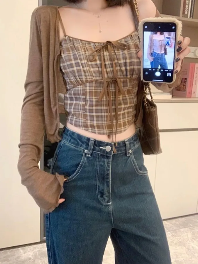 

Женский комплект больших размеров: топ-жилет с завязками и облегающий комплект с длинными рукавами Ele Design для офиса, осенняя коллекция