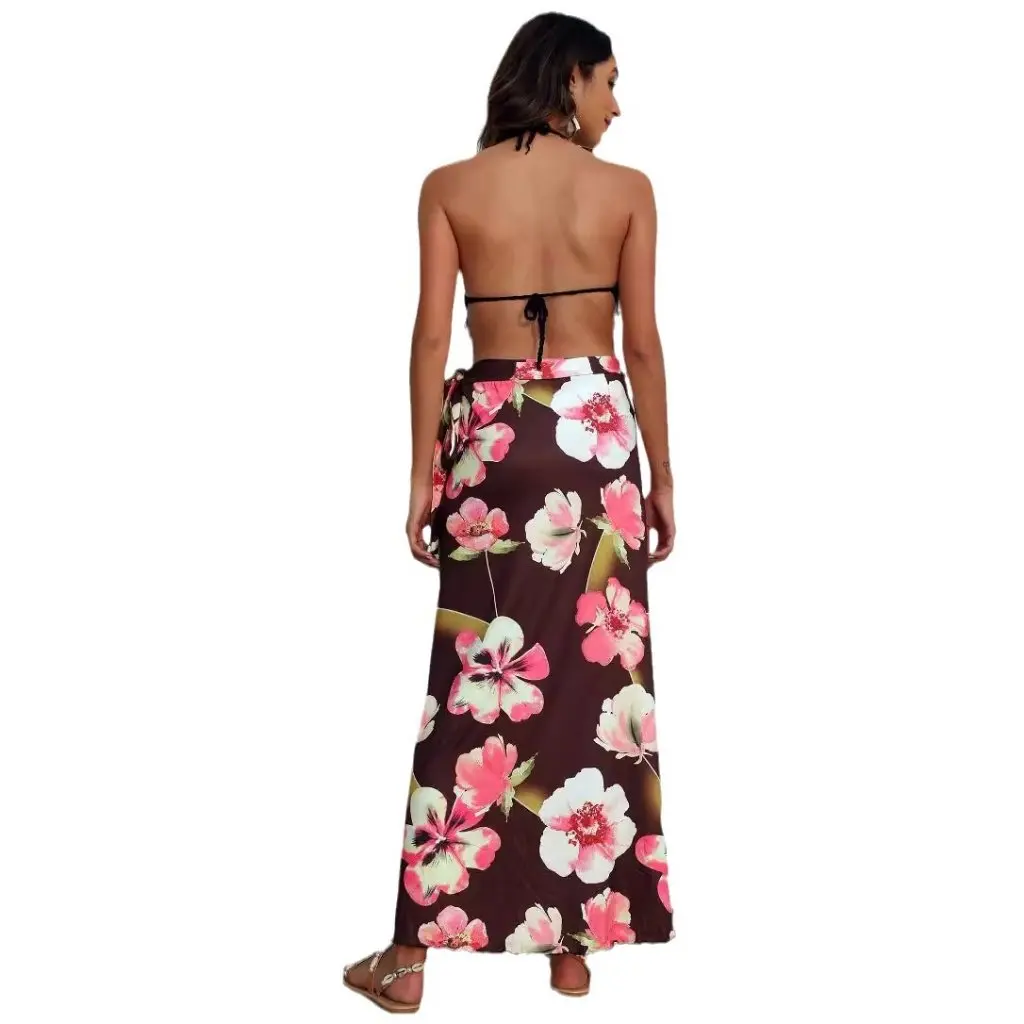 

Women's Asymmetrical Strappy One-Piece Beach Skirt Floral Print Halter Neck Design European And American Style Summer Fashion