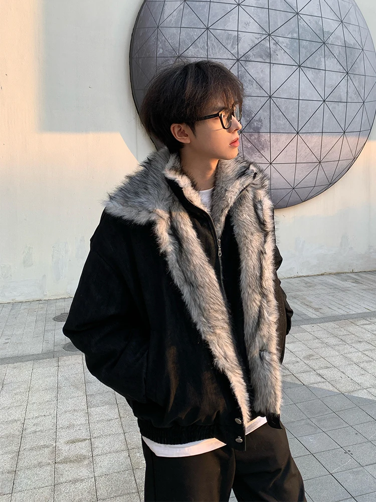 

Мужская зимняя куртка с имитацией двухслойного дизайна, воротником из искусственного волчьего меха, хлопковая, в стиле Mountain Eagle, американская ретро-модель, теплая хлопковая куртка-пальто