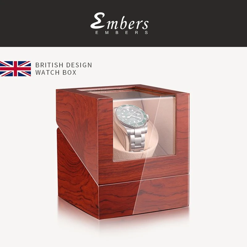 Embers Luxry enkele watchwinder batterij houten shaker horlogedoos automatische opwinder glazen opbergdoos Mabuchi Motro