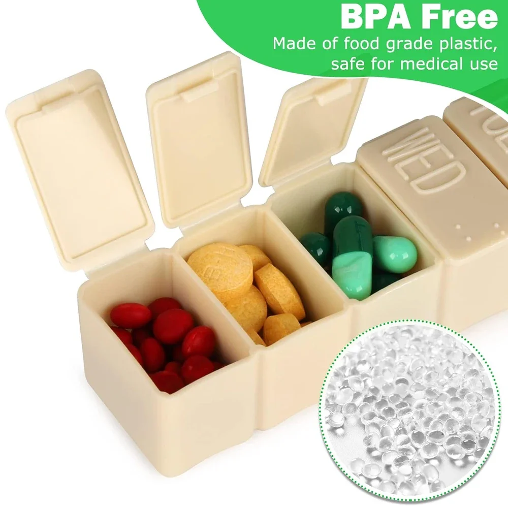 1/2/4PCS Pill Organizer-Pill Boxes for Travel, 7 Day with Braille Pill case Vitamins Fish Oil Supplements, Organizer Dispenser