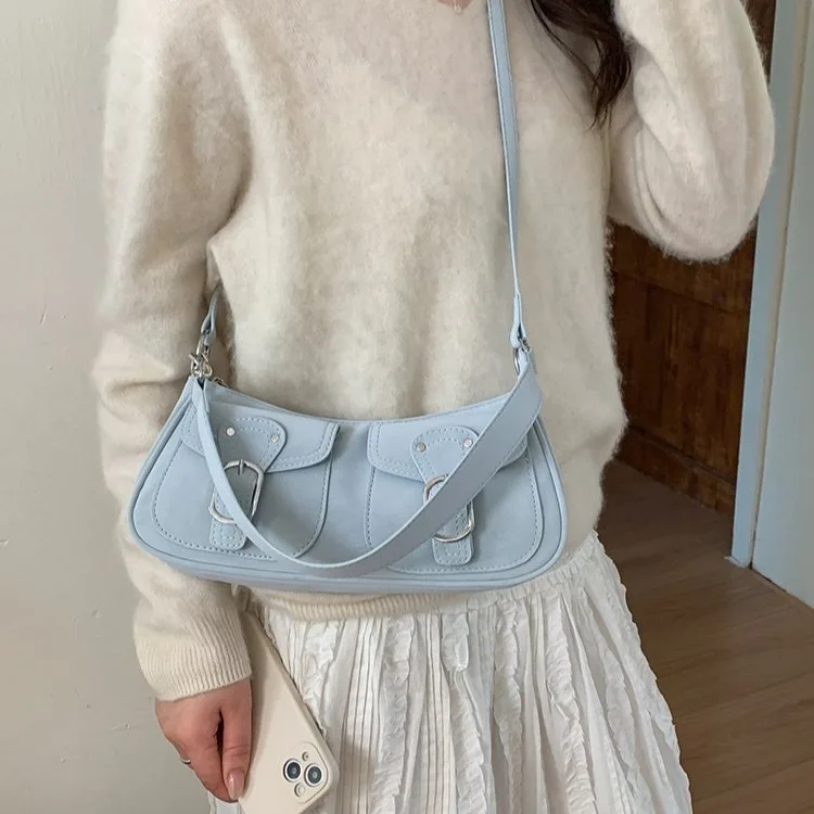 

Корейская мини-сумка через плечо в стиле Y2K, винтажная женская сумка с двойной пряжкой, уличная сумка-кроссбоди из искусственной кожи