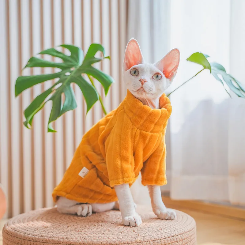 High-grade Fabric Cats clothing in Winter Fleece Coat for Sphynx Cat Warm Sweatshirt for Kittens Soft Loungewear for Devon Rex