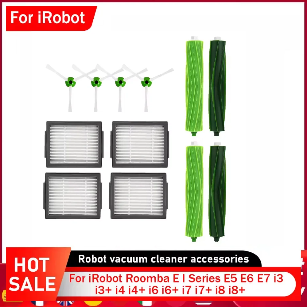 Remplacement pour iRobot Roomba s�rie E/I/J i3/i3 + i4/i4 + i6/i6 + i7/i7 + E5 E6 E7, brosse lat�rale principale en caoutchouc, pi�ces de filtre Hepa