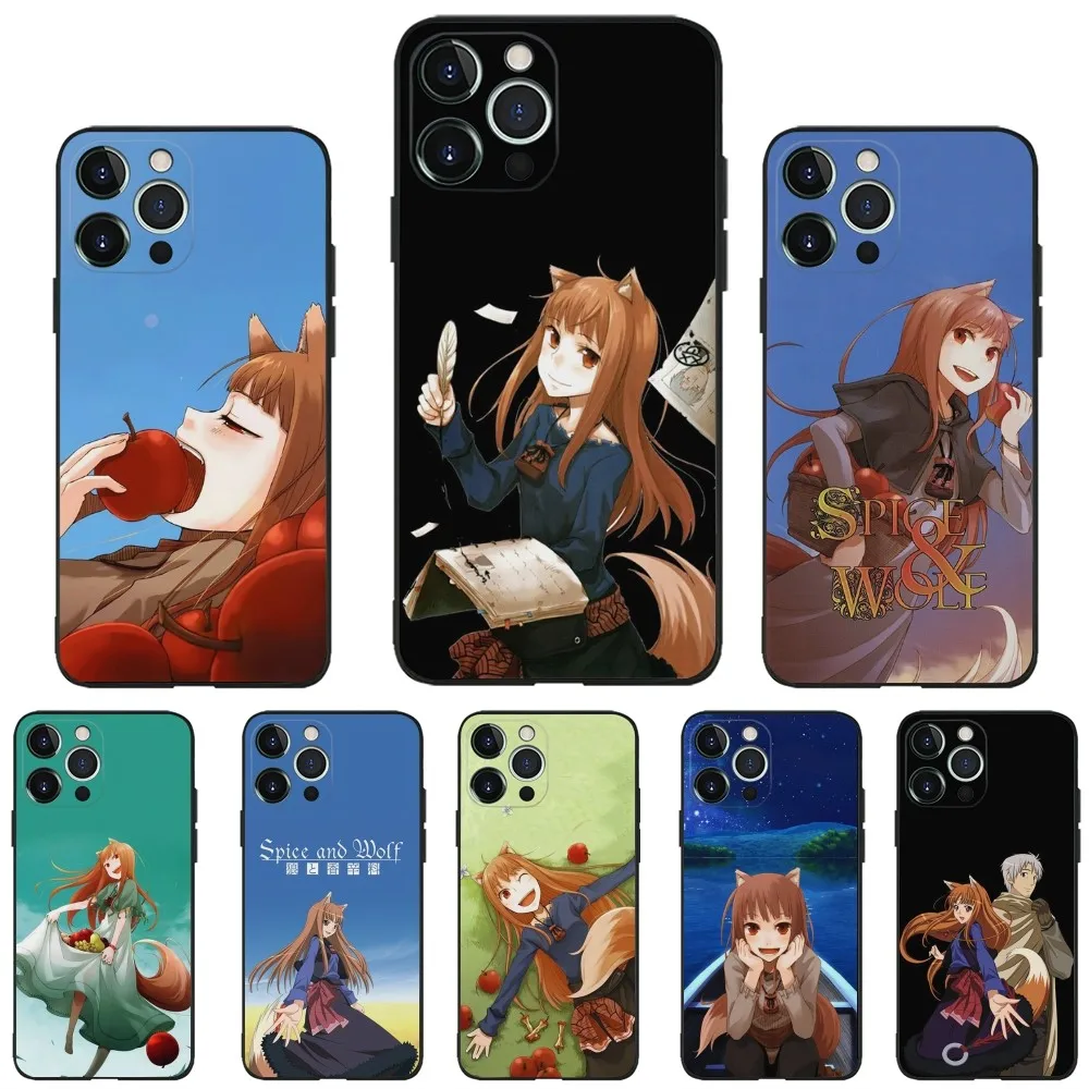 S-Spice and Wolf Anime Phone Case for Apple iPhone, 13, 14,13,12,11,XS,XR,X,8,7,Pro,Max,Plus, Mini Silicone Cover, Black