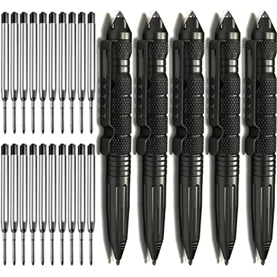 Origin-Joy – ensemble de 5 stylos tactiques militaires en acier au tungstène, stylo d'auto-défense EDC multifonctionnel avec 20 recharges de stylo à bille pour O