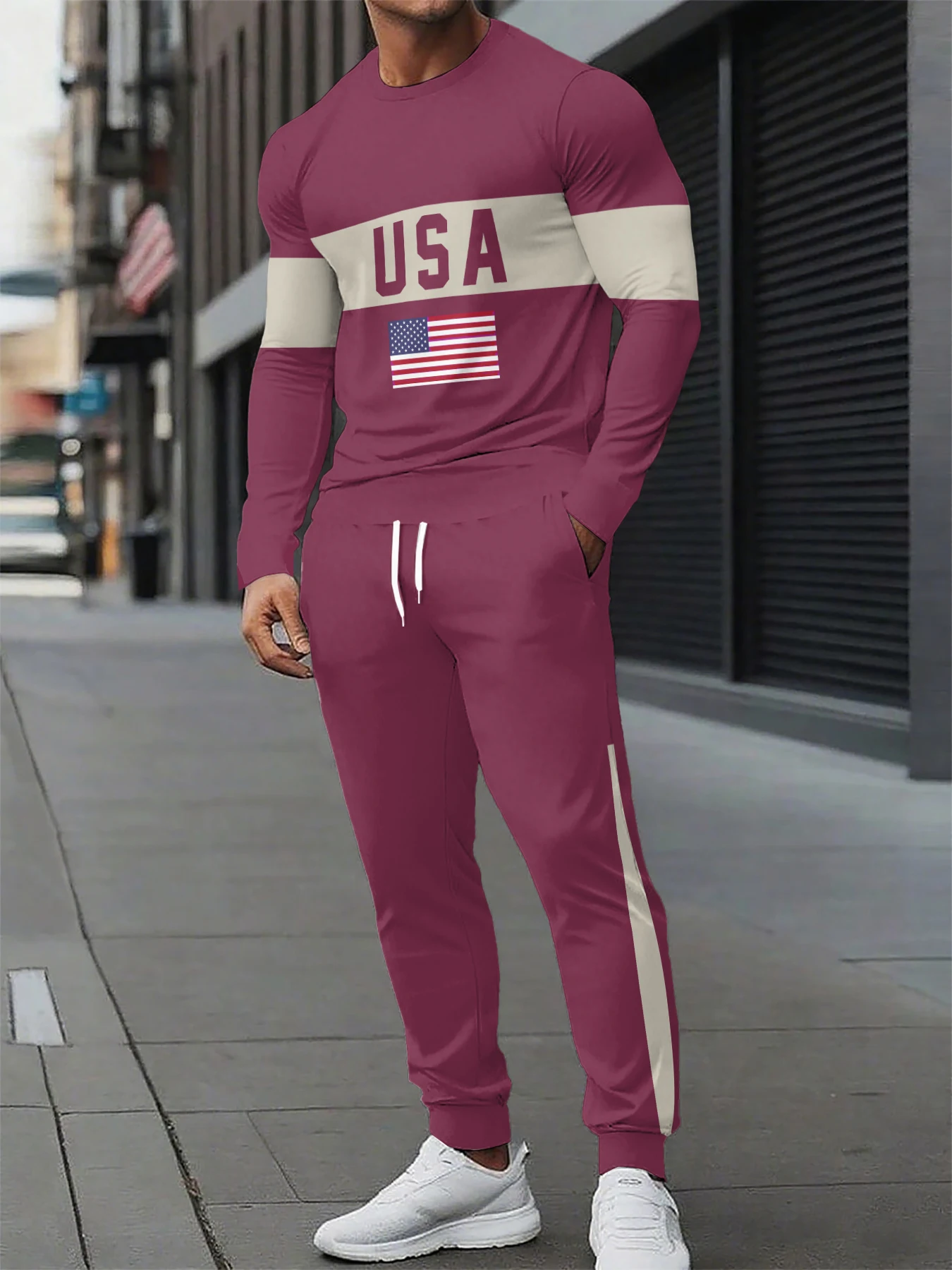 

Popular Men's Long Sleeve T-Shirts Pants Set Crown King Print Men Sportswear Summer New Tracksuit Jogger 2 Piece Outfits