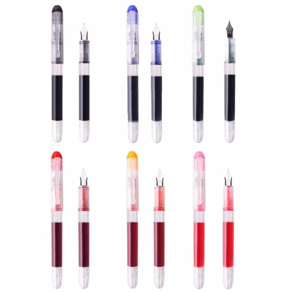 6pcs Fine Nib Gel Pen Set Transparent Smooth 0.5mm Fountain Pens High Capacity Writing Tool Student Stationery Set Office School