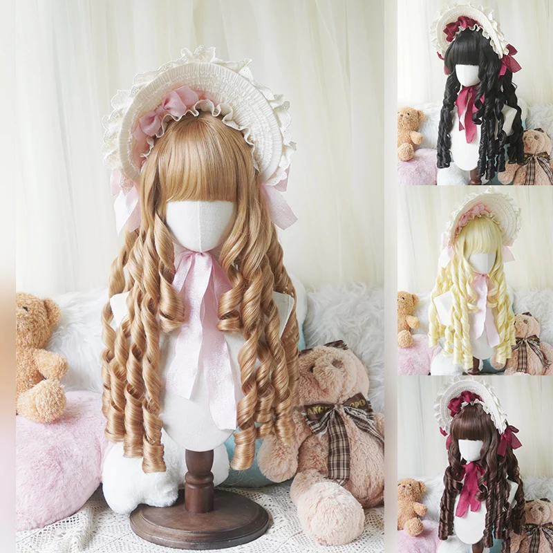 

COS Lolita long Roman curl wig, vintage doll feeling elegant light dark gold brown black