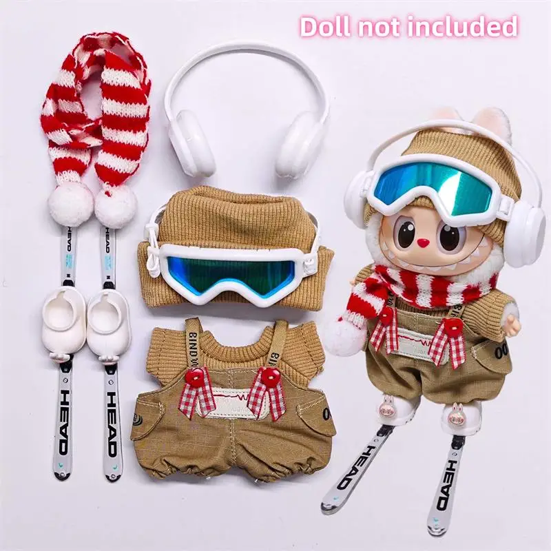 17 سنتيمتر لطيف أفخم دمية الملابس الشتاء نظارات التزلج مجموعة الزي اكسسوارات ل Labubu V3 V1 V2 هدية الكريسماس