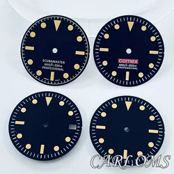 28.5mm NH35 NH36 NH38 NH39 NH70 NH72 Black Retro Watch Dial With Green Luminous Date 3 and 3.8 Crown Watch Parts Face