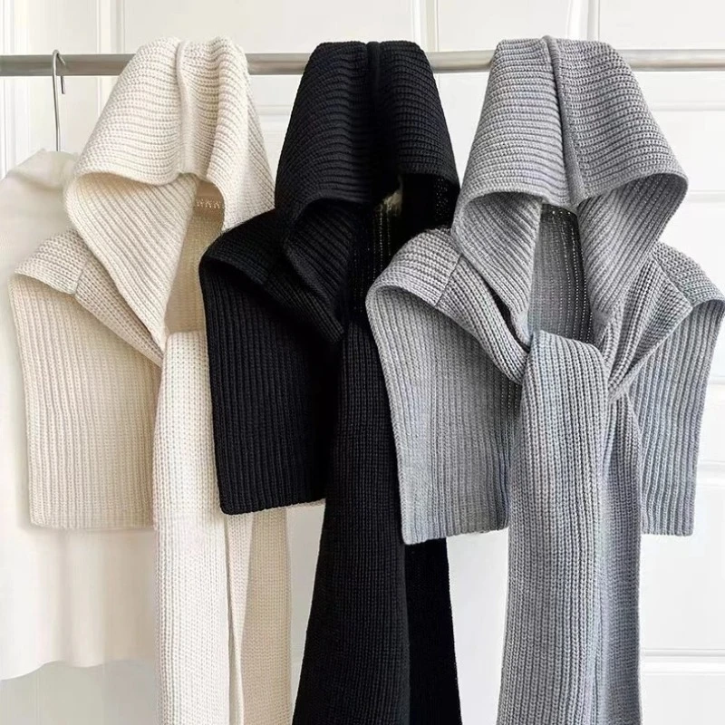 قبعة صوفية دافئة للنساء في الهواء الطلق لخريف وشتاء - قبعة متماسكة لتنحيف الوجه مع وشاح شال، ريترو، كاجوال أنيق ومتعدد الاستخدامات #1