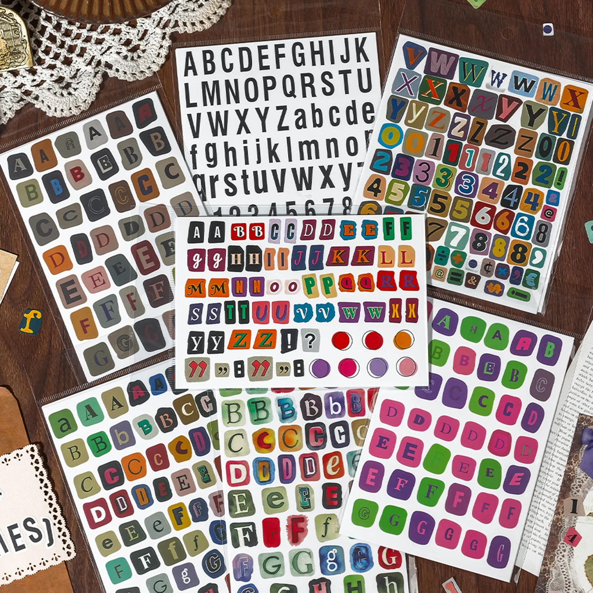 

Vintage Alphabet Number Stickers, 4-5 Sheets Colorful Self Adhesive Letter for Scrapbook Journaling DIY Craft School Supplies