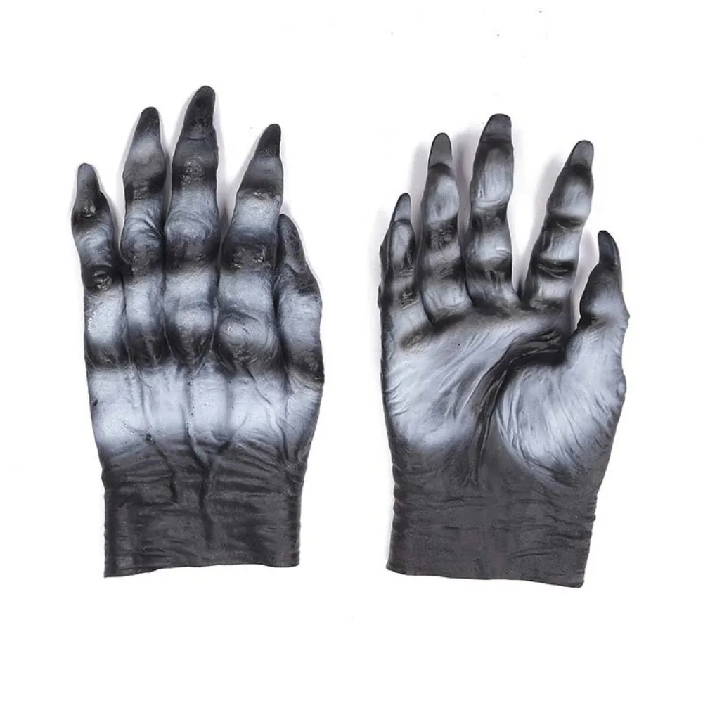 Prank Vinyl Halloween Cosplay Gloves Plush Waterproof Werewolf Simulated Gloves Bloody Terrifying Makeup Party Props Women - Image 3
