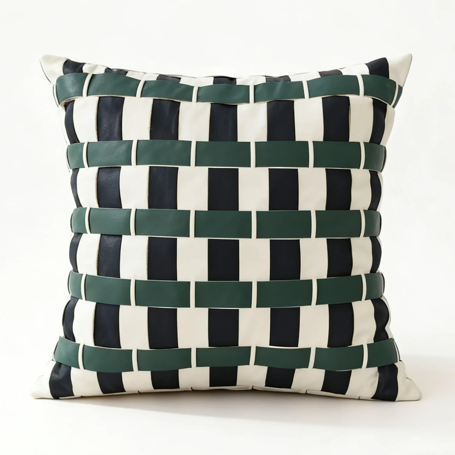 Modern Luxurious Braided Leather Striped Green Beige Square 45x45cm Cushion Cover Living Room Designer House Decration 1 Piece