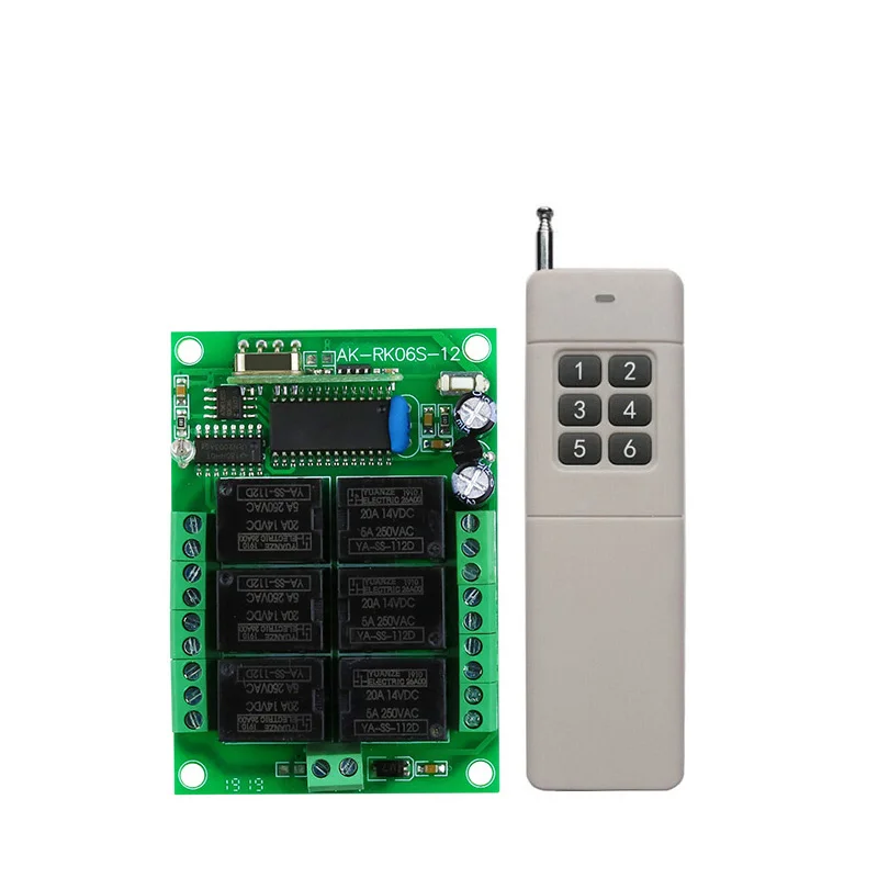 Universal 433mhz DC 12V 6 ช่อง RF ไร้สายวิทยุรีโมทคอนโทรลระบบเครื่องส่งสัญญาณ 100m