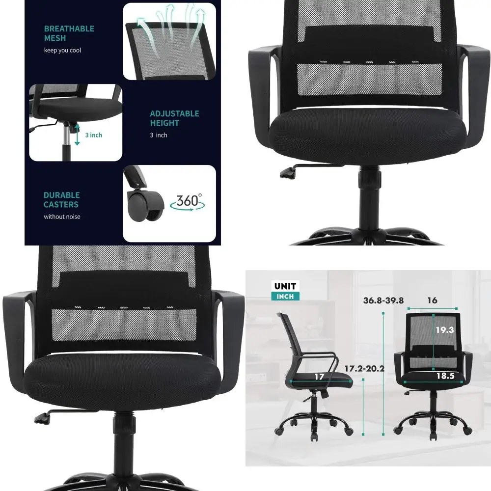 Office Chair Ergonomic Desk Chair Mid Back Computer Chair with Lumbar Support Armrests Breathable Mesh Height Adjustable Chair R