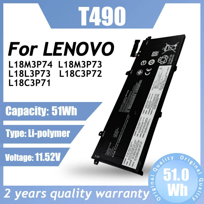 11.52V 51Wh T490 Brand New Battery code: L18M3P74 L18M3P73 Laptop Battery For Lenovo T490 T495 T14 ThinkPad T14 Gen 2