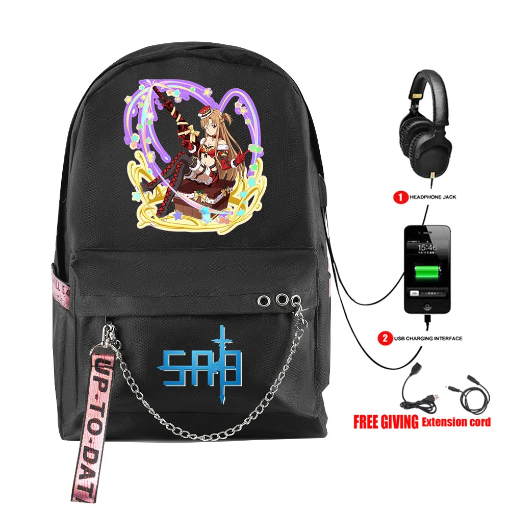 Classic Popular Sword Art Online Student School Bags Unisex Print Oxford Waterproof Notebook Usb Rechargeable Travel Backpacks