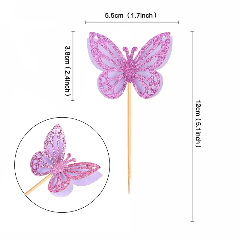 12pcs Butterfly Cake Decoration Pink Purple Fairy Butterfly Cake Topper Happy Birthday Decoration Wedding Party Decor Supplies