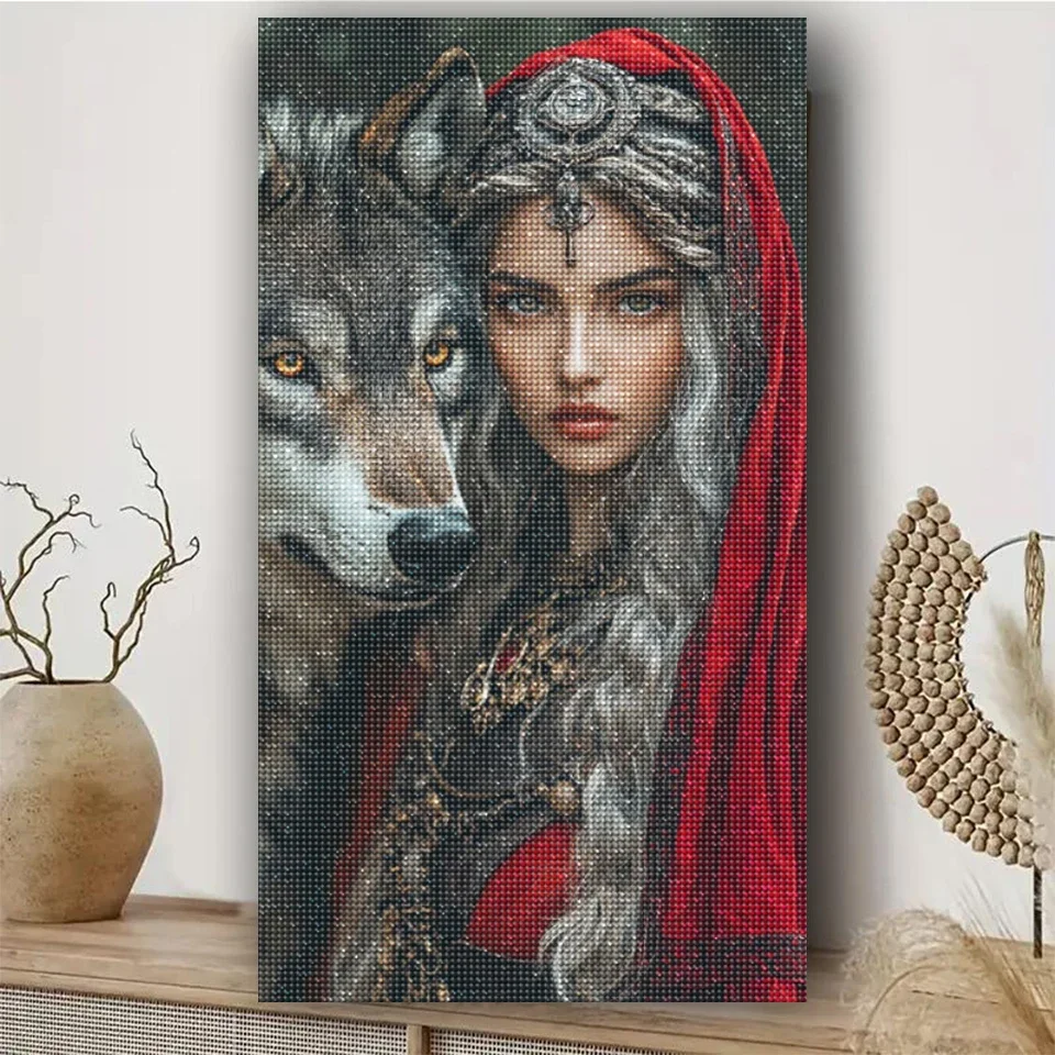 Goddess Queen and Bear Wolf Lion Diy Diamond Painting Full Square Round Beauty Beast Large Diamond Mosaic Art For living Room