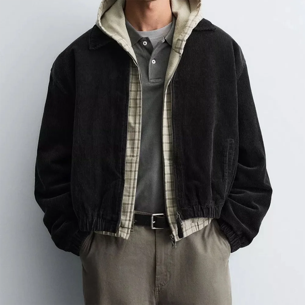 

2025 Winter New Men's Solid Color Long-Sleeve Corduroy Jacket American Retro Fashion Trendy High Street Loose Casual Men's Top