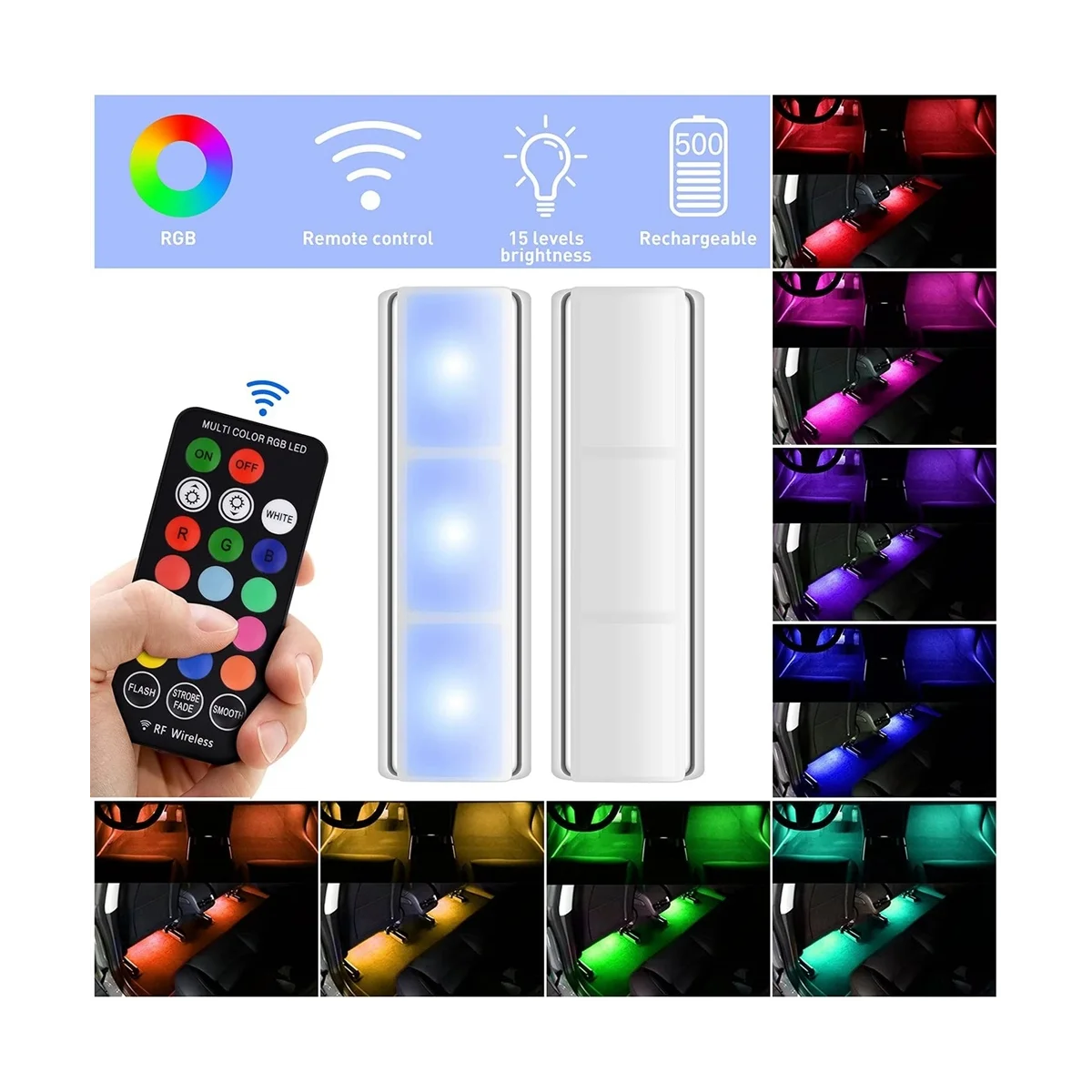 Car Interior Light RGB LED Light Wireless Remote Car Decorative Lamp Auto Ambient Light Lamp Charging Foot