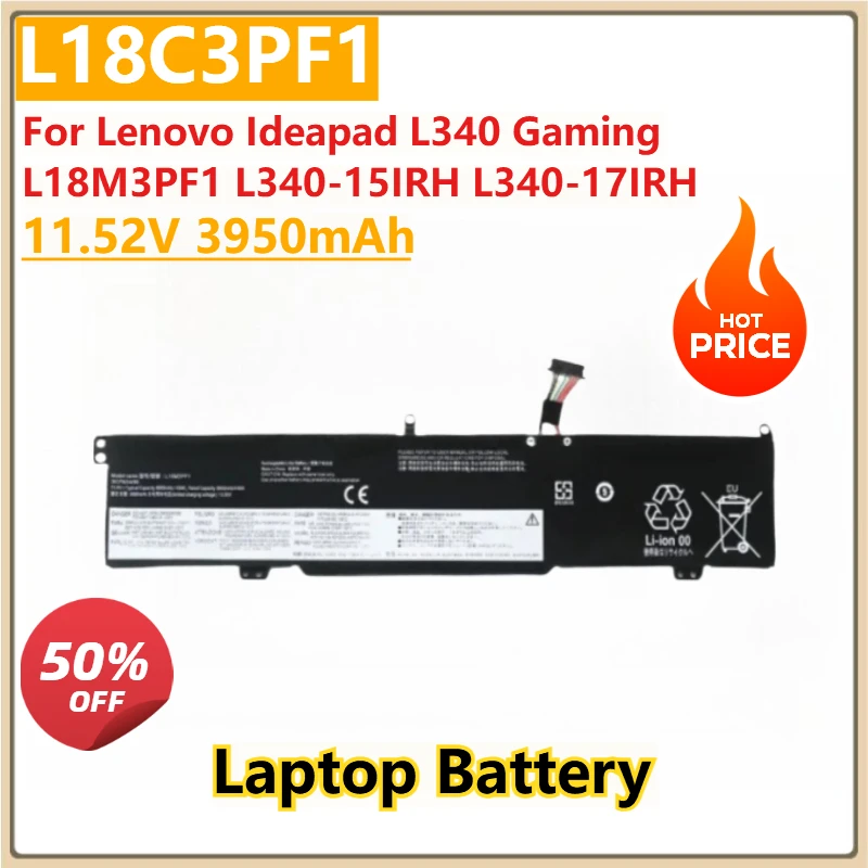 

New Replacement Laptop Battery L18C3PF1 11.52V 3950mAh for Lenovo Ideapad L340 Gaming L18M3PF1 L340-15IRH L340-17IRH