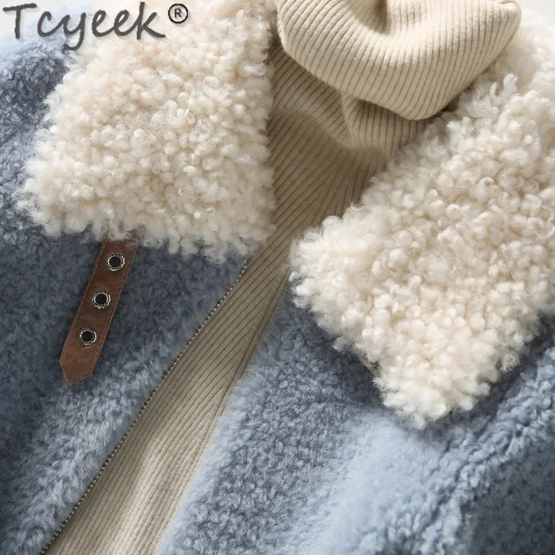 Tcyeek 100% casaco de lã roupas femininas grão ovelha shearling casacos gola de lã de cordeiro inverno jaqueta de pele feminina novo em outerwear 2024