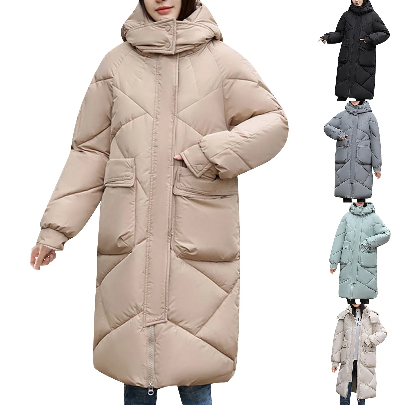 Furry Parkas Ladies Elegant Winter Buckle Hooded Jackets Thicken Wool Warm Plush Padded Puffer Coats Women Causal Long Down Coat