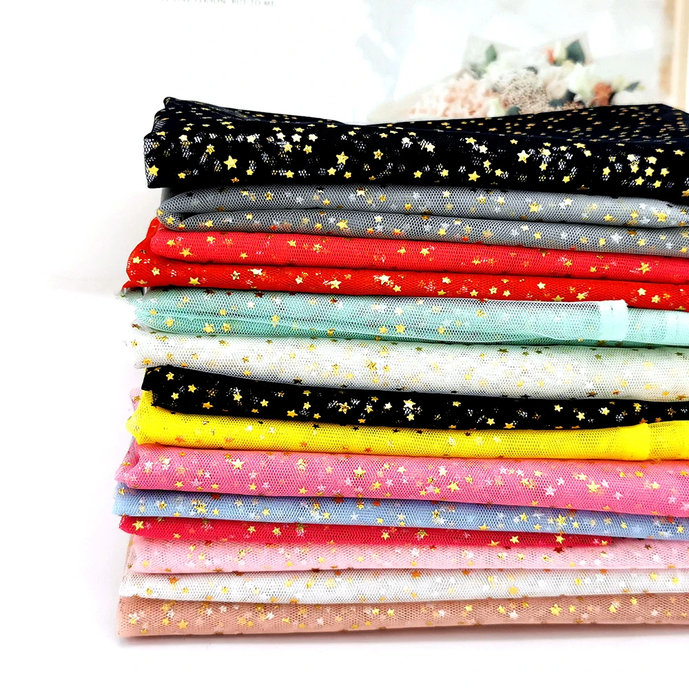 1M Glitter Star Tulle Fabric Golden Silver Stamping Mesh Yarn For DIY Baby Girl\'s Dress Hairclip Bows Veil Sewing Material Wrap