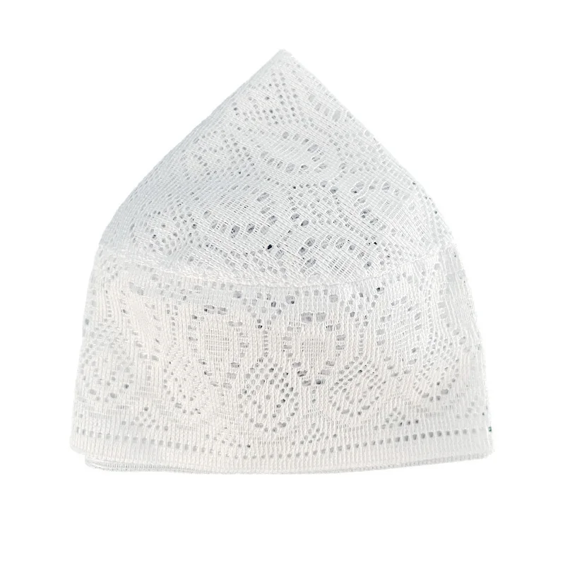 Gorros musulmanes para hombres, ropa, envío gratuito, sombrero de oración con calavera, malla plana de punto Kufi Kippah, Islámico de Arabia Saudita, judío blanco 0740