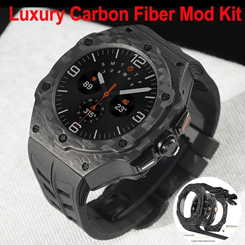Luxuriöses Carbon-Faser-Modifikationskit für Samsung Galaxy Watch Ultra 2025 Carbon-Gehäuse Gummiarmband für Galaxy Watch 7 Ultra 47mm