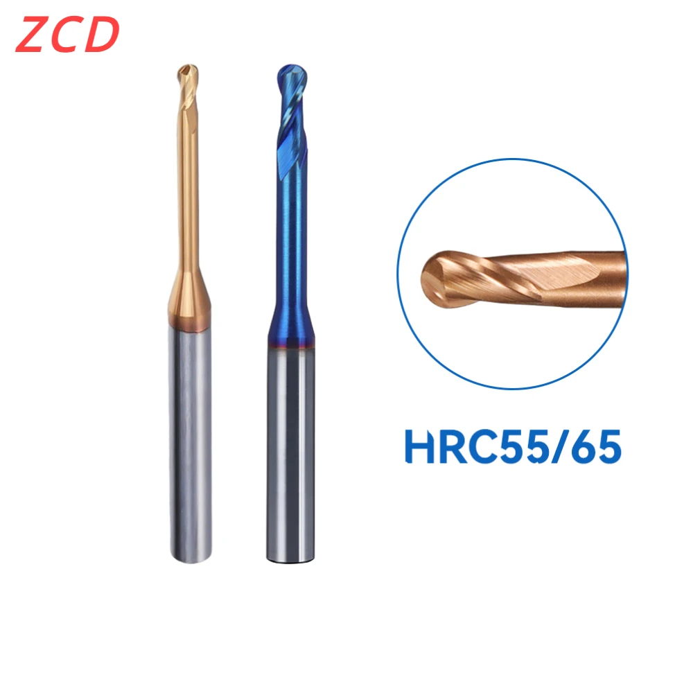 

ZCD HRC65 Carbide Long Neck Ball Nose End Mills CNC Deep Groove Cutter Milling Cutters Router Bit Knife R0.15 R1 Endmills