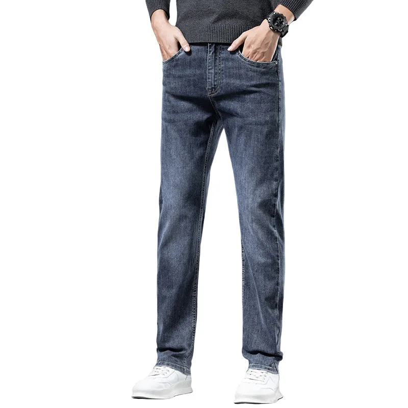 Pantalones vaqueros de moda de gama alta para hombre, pantalones largos informales elásticos versátiles, ligeros, de lujo, a la moda, para otoño