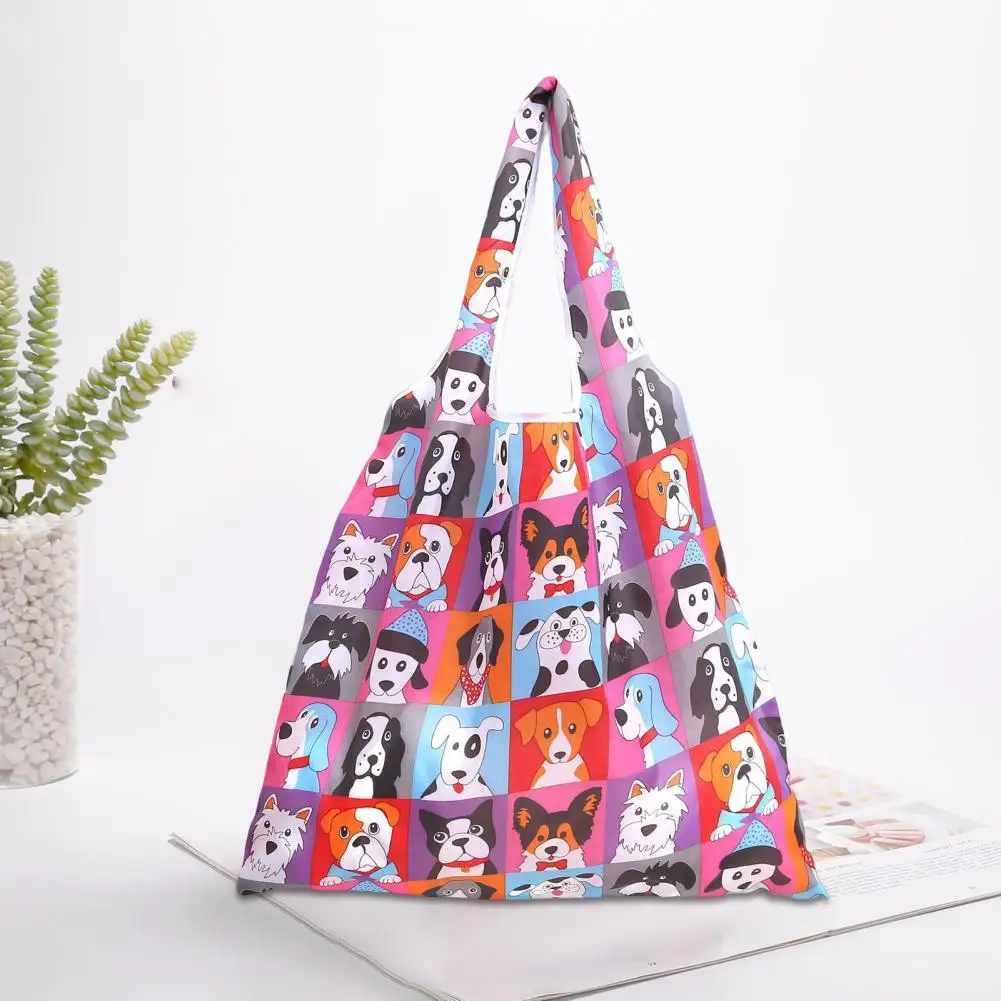 Foldable Grocery Tote Eco Friendly Reusable Grocery Bags Cartoon Dog Print Women Shopping Bags Portable Vacation Beach Handbag