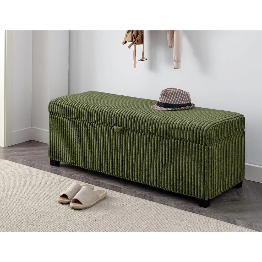 Otomana de almacenamiento de 48", banco de entrada de pana con almacenamiento, banco de cama grande para dormitorio, sala de estar y dormitorio