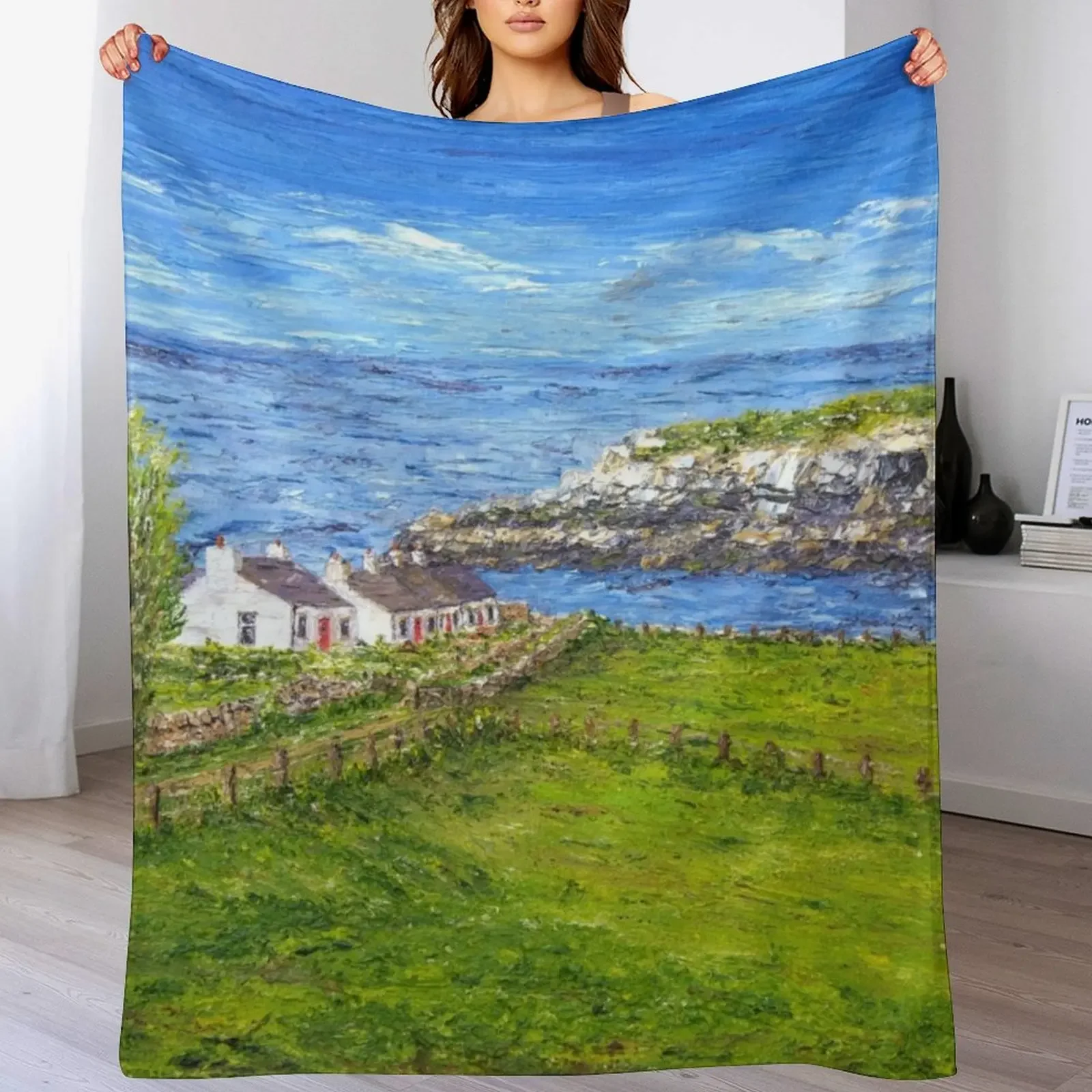 Cottages at Moelfre on Anglesey Throw Blanket Fashion Sofas Loose Blankets