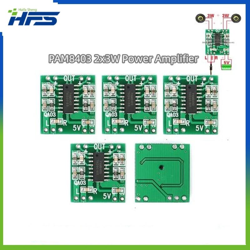 

5Pcs PAM8403 Mini Digital Amplifier Board Module 5V 2 Channels 3W Class D Audio Speaker Sound Amplifier Board