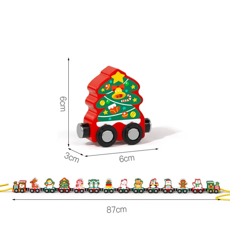 Brinquedo de trem magnético de madeira para crianças, educação infantil puzzle, decoração de natal, presentes infantis, brinquedos de carro, natal, ano novo