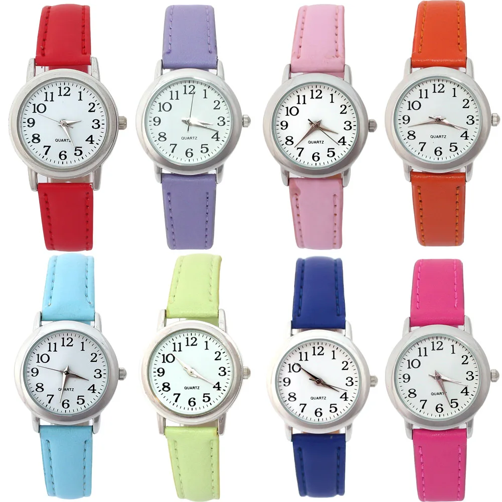 

10Pcs Children Watches Girls' Daily Waterproof Leather Cartoon Watch Quartz Wristwatches For Girls