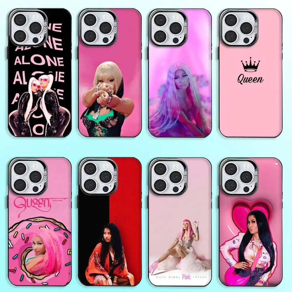 

N-Nicki Singer Minaj Phone Case For iPhone17,16,15,14,13,12,11 Plus,Pro Max Colored Silver Plated Inside Cover