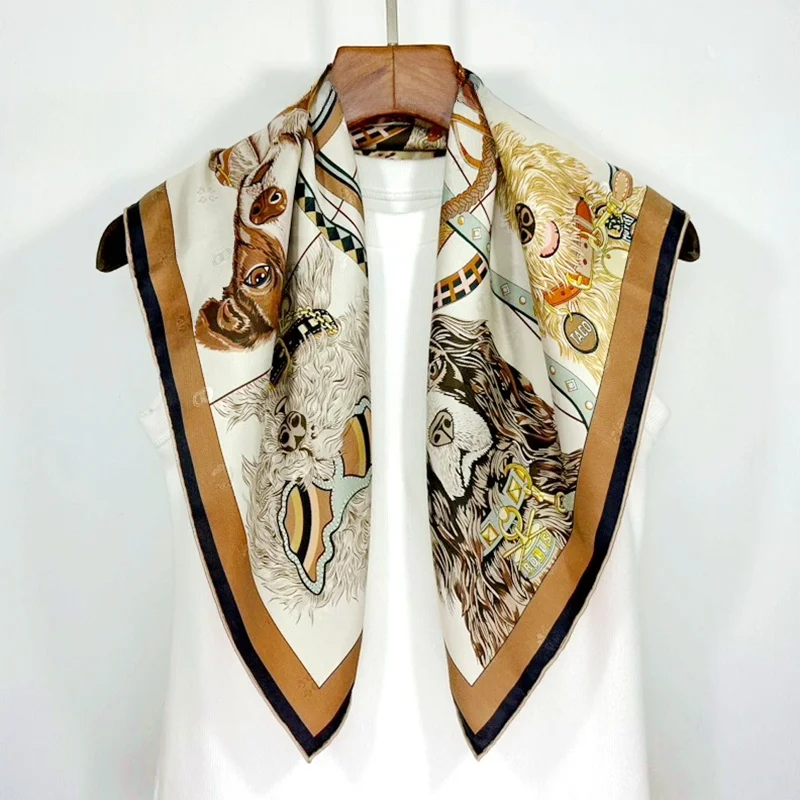 両面マルベリーシルクスカーフ花柄刺繍65cm正方形多用途レディースラップスカーフ春秋シーズンファッションアクセサリー