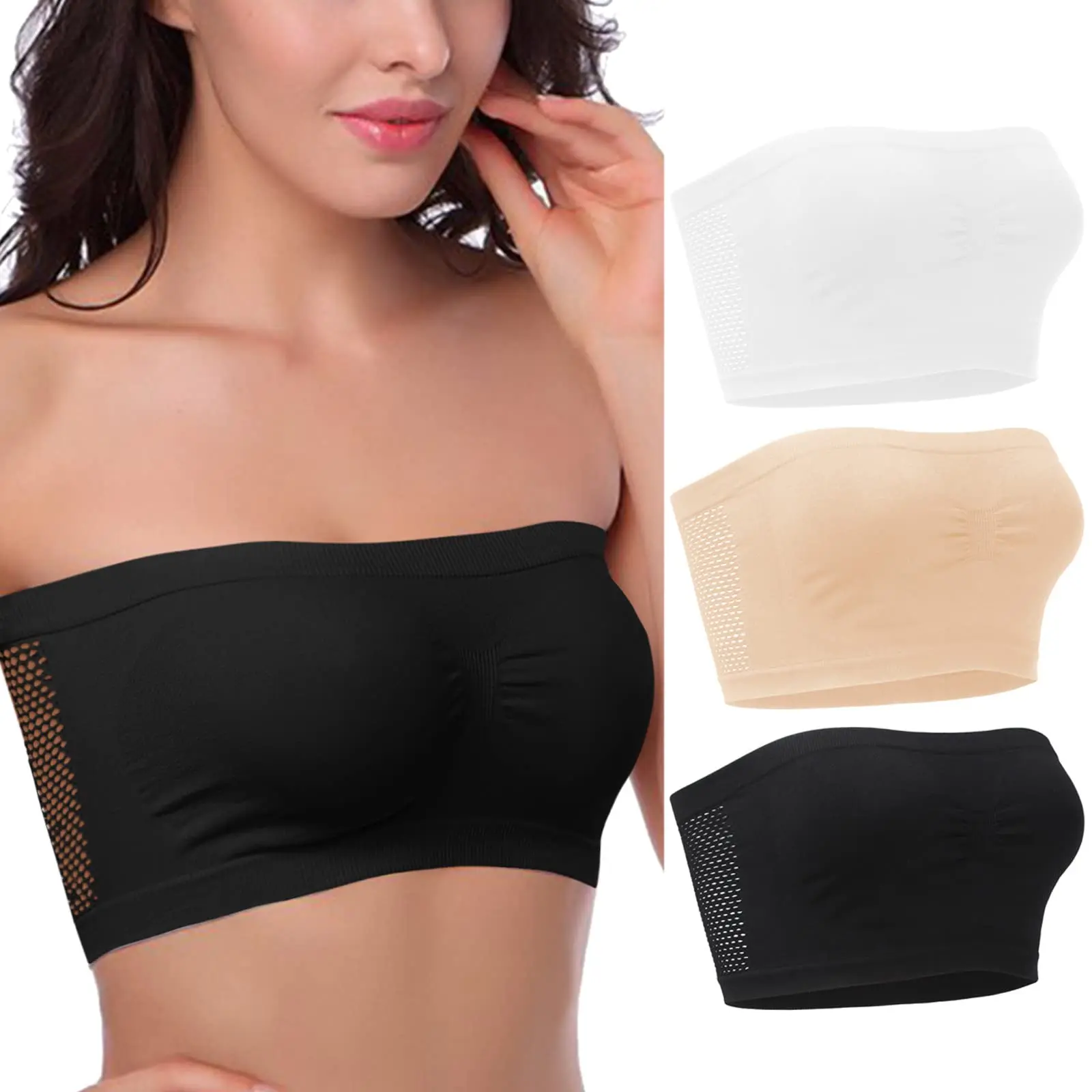 Women’s Strapless Seamless Tube Top Bra Anti-Slip Wireless Bandeau for Summer Outfit