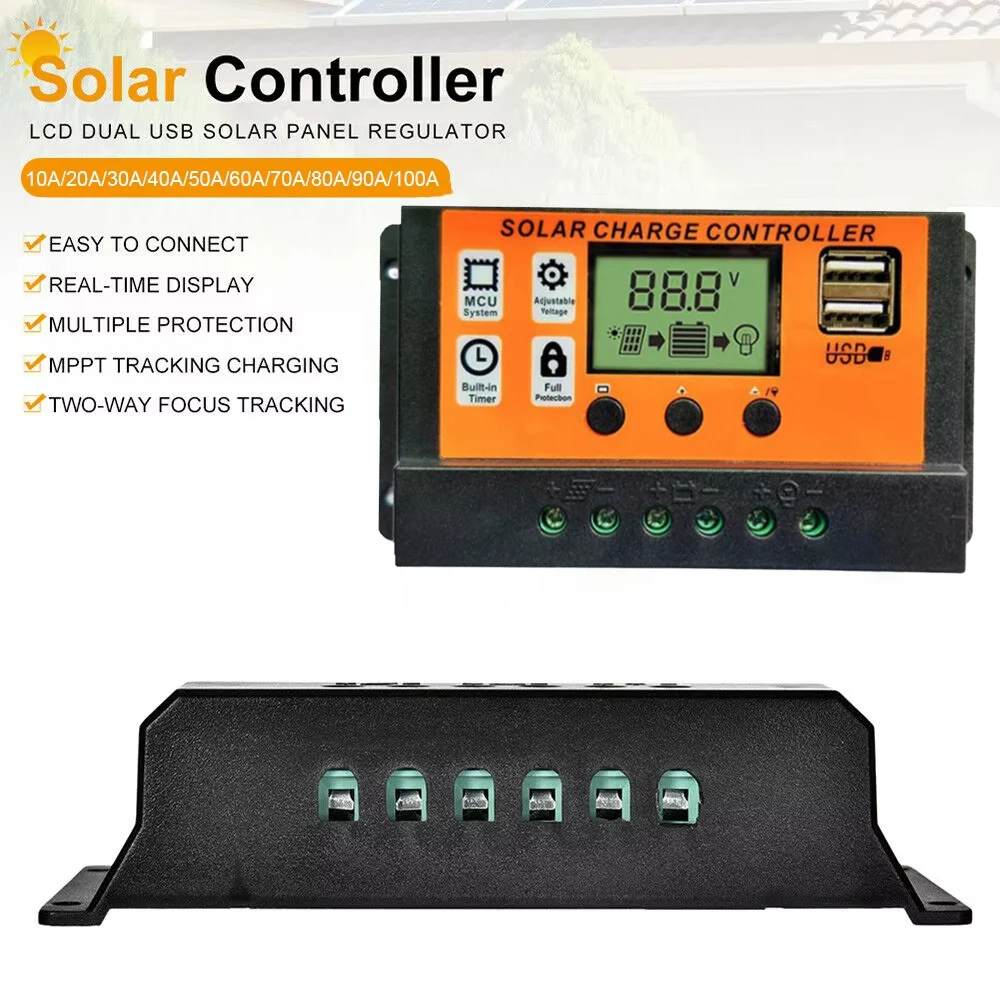 MPPT Solar Charge Controller 10/20/30A Solar Controller 12V/24V Dual USB LCD Display Auto Panel Regulator Charge