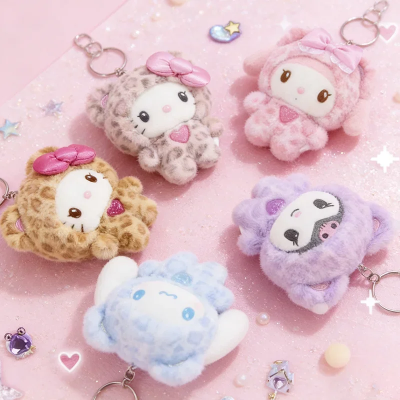 

cute pendant Hello Kitty Keychain Leopard Print Plush Keychain Cute Cartoon Backpack Charm A gift for a friend