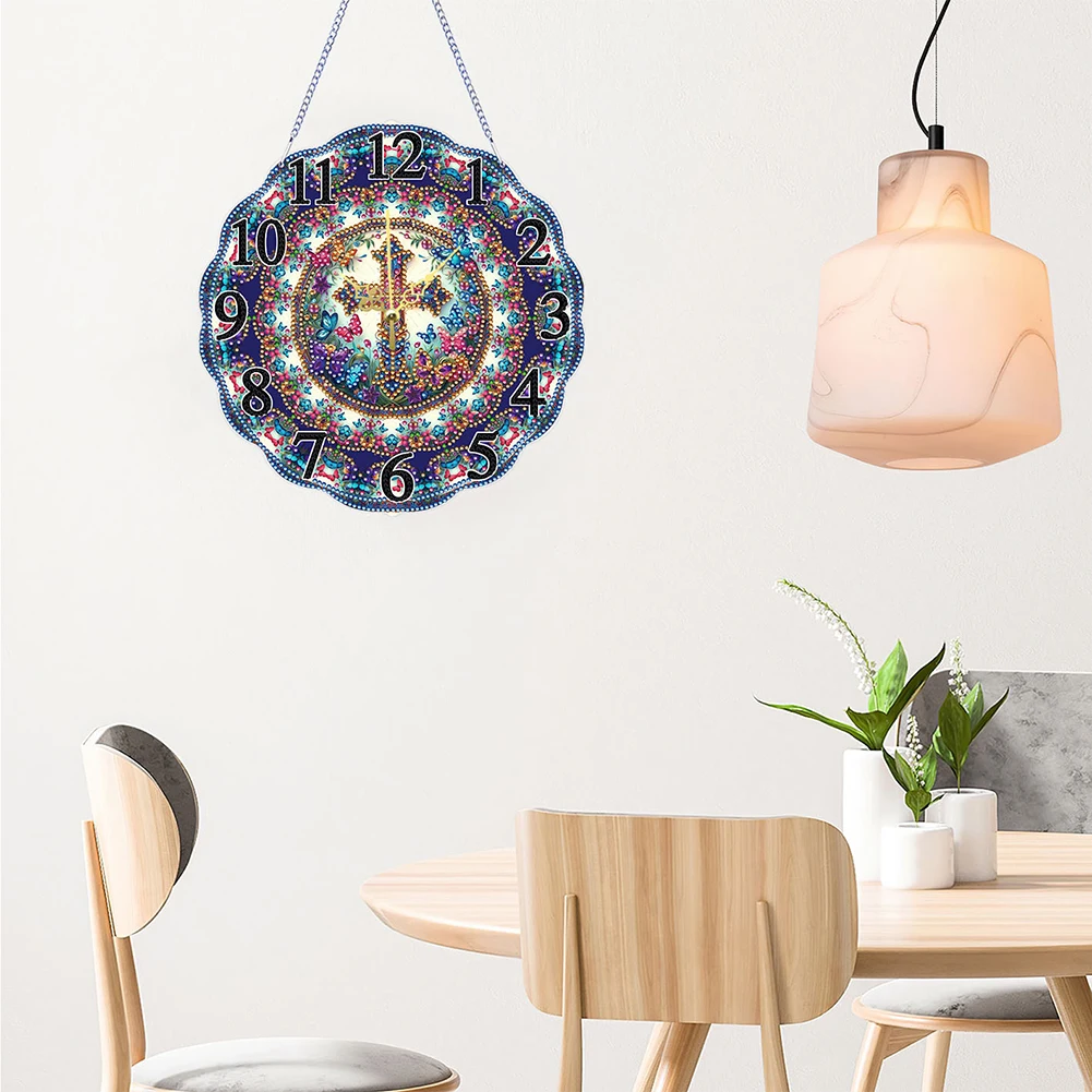 

2D плоские DIY акриловые часы особой формы с алмазной росписью, кулон с бриллиантами, художественные часы, подвеска, комплект для украшения гостиной