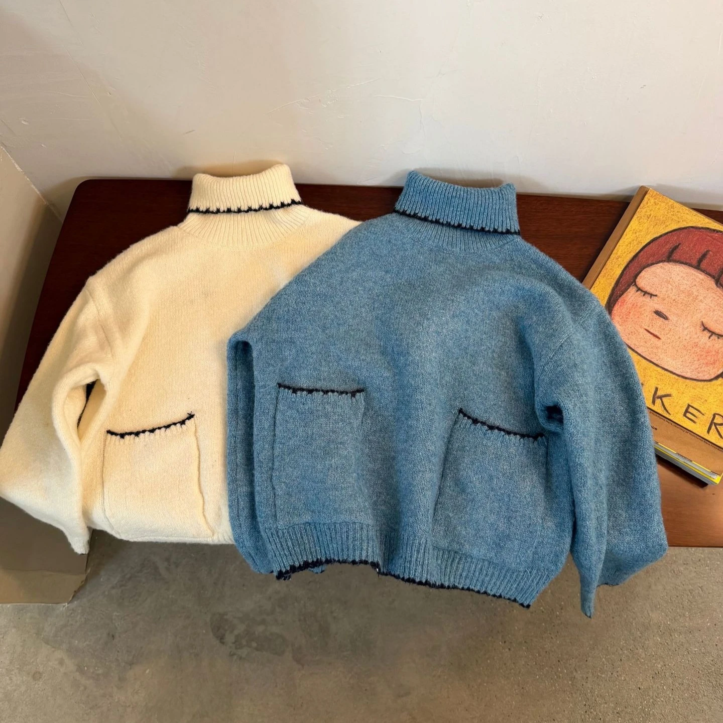 

Детский вязаный свитер, осень-зима 2022, новый корейский пуловер для девочек, свитер с высоким воротником, топы