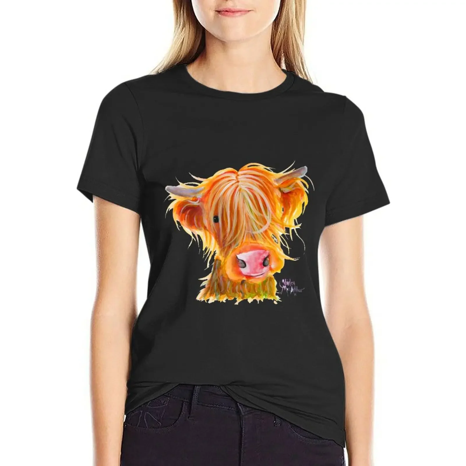 

Scottish Highland Cow PRiNT ' CORNFLAKE ' by Shirley MacArthur T-Shirt sublime Blouse plus sizes t shirts for Womens